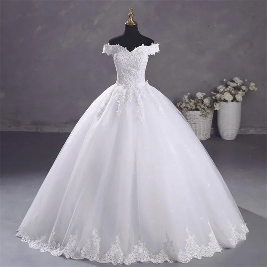 Ashley Gloria Pure White Wedding Dresses Elegant Boat Neck Ball Gown Simple Vestido De Noiva Plus Size Robe De Mariee