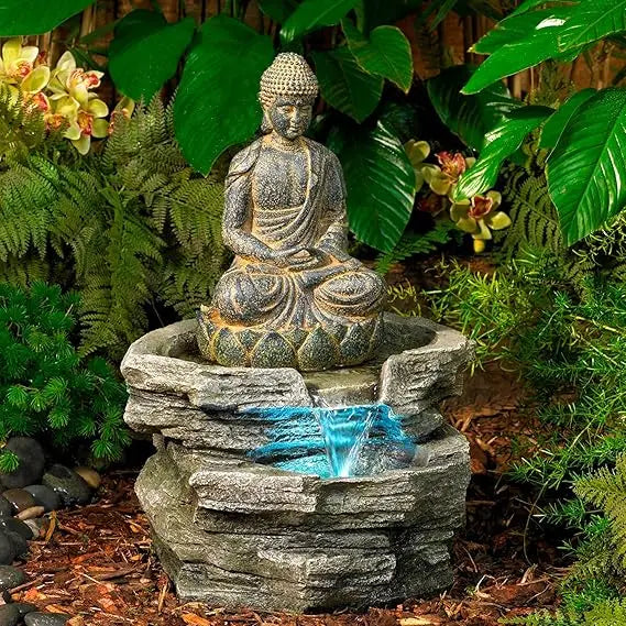 Large 21-Inch Zen Asian Style Indoor Outdoor Buddha Statue With Faux S