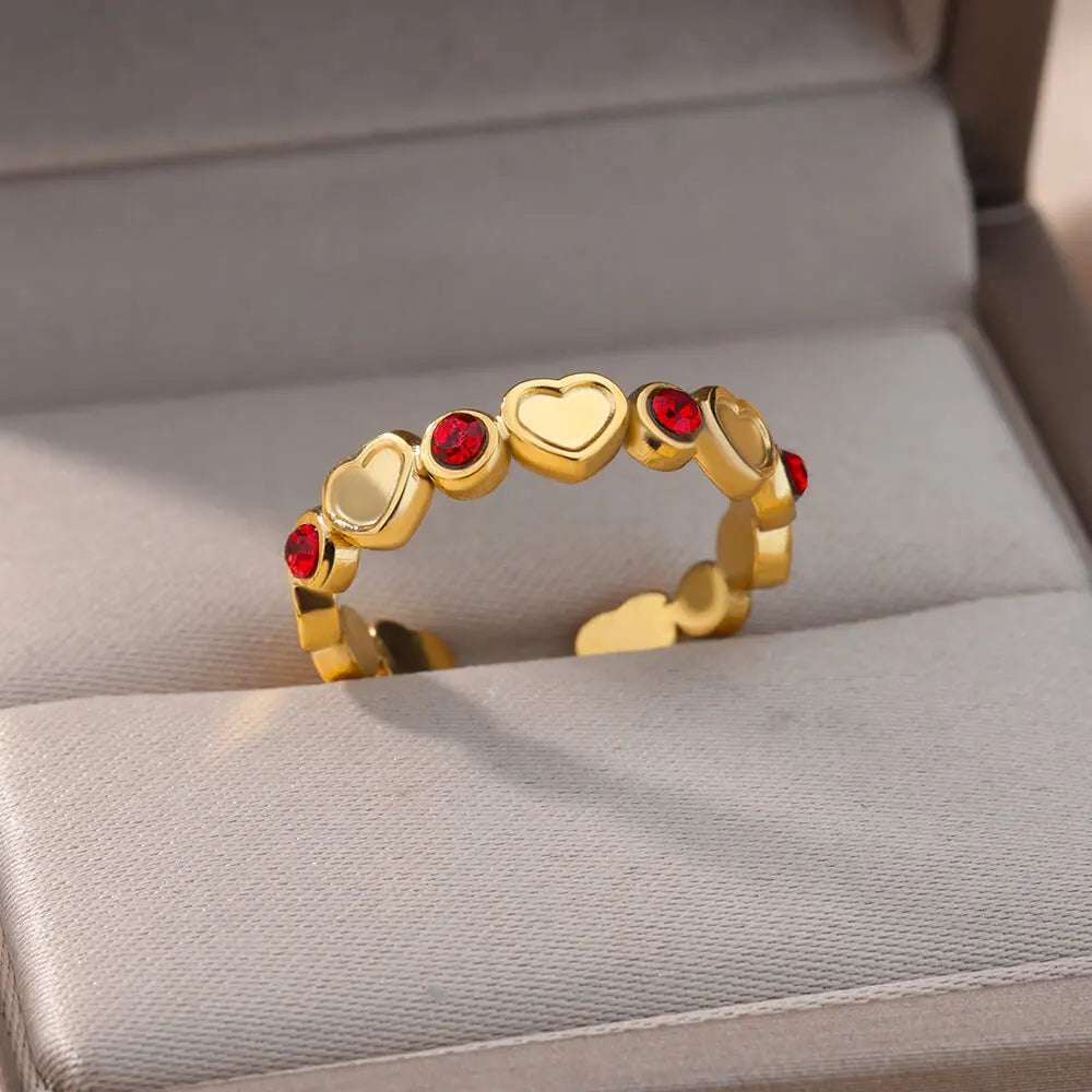 Luxury Heart Rings for Women Girls Opening Gold Color Stainless Steel Ring 2024 Trending Couple Wedding Jewelry anillos mujer