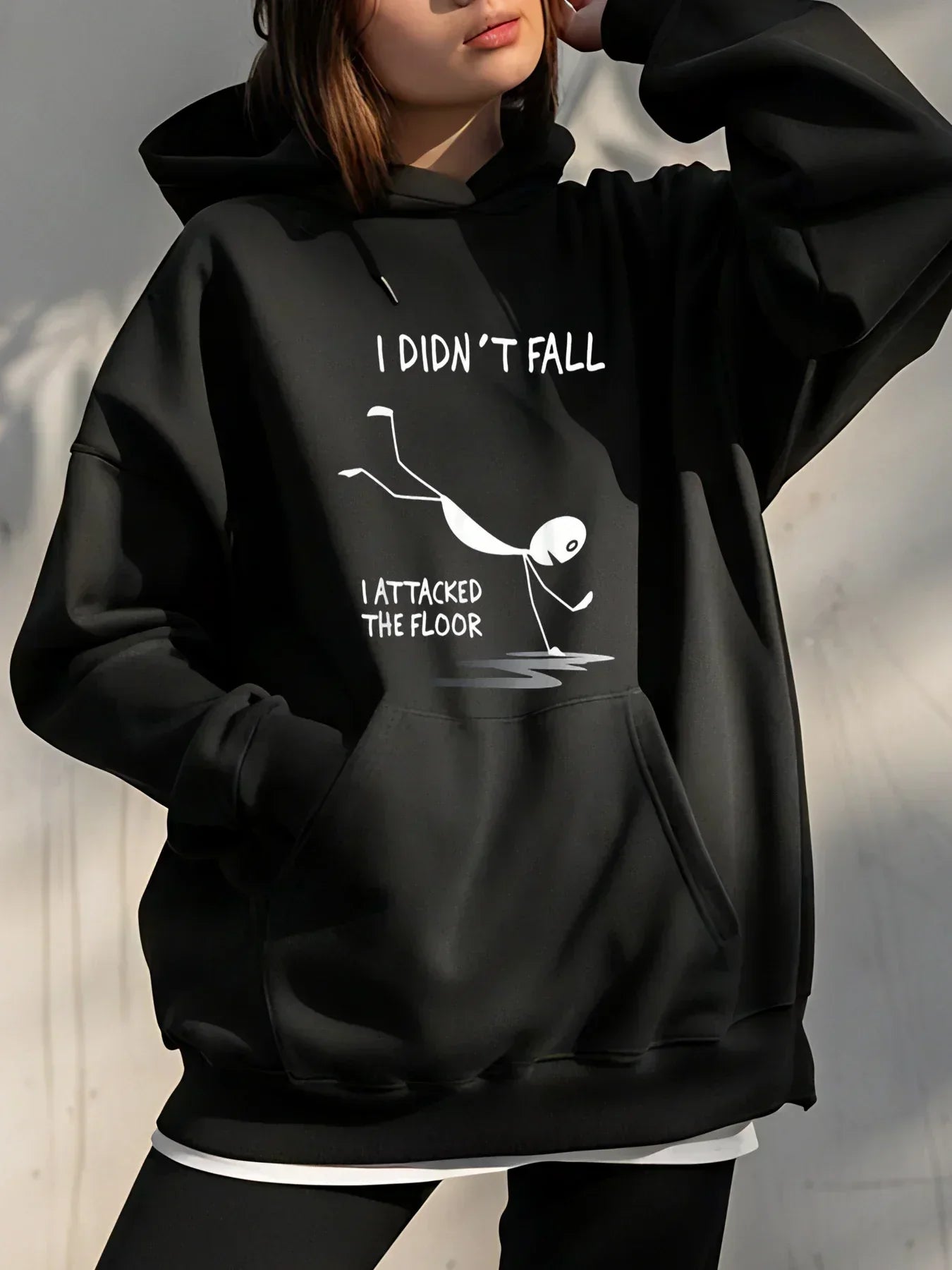 Funny Hoodie “ "I Didn'T Fall, I Attacked The Floor" Print Sweatshirt, Women'S Plus Size Hooded Pullover