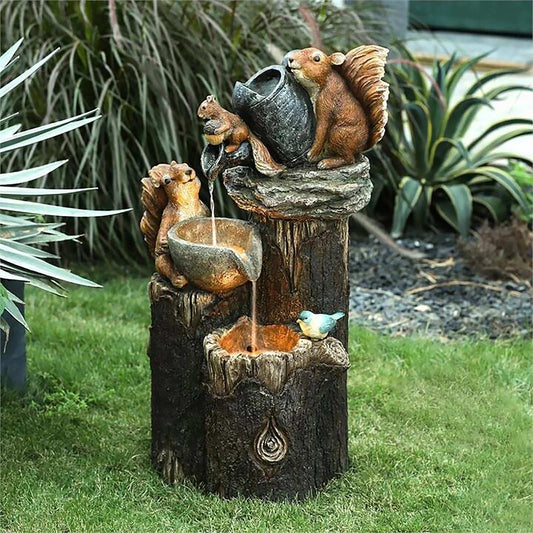 Funny Animal Decoration Duck /Squirrel Fountain Ornament with Light Water Fountain Squirrel Statue Garden Duck Squirrel Figurine