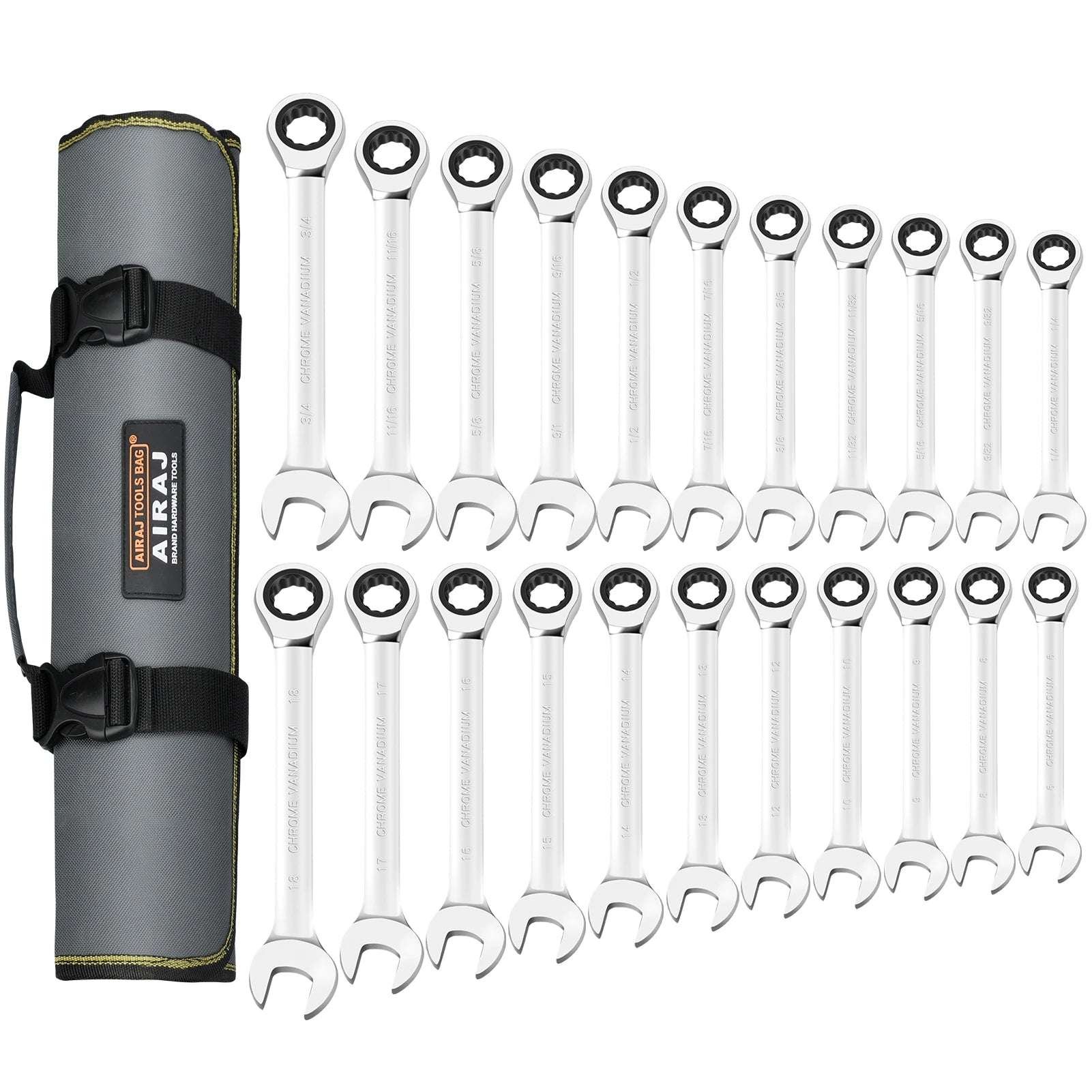AIRAJ 22 PCS Ratcheting Wrench Set,SAE 1/4-3/4 Inch & 6-18 Mm,Standard Combination Ratchet Wrenches Set