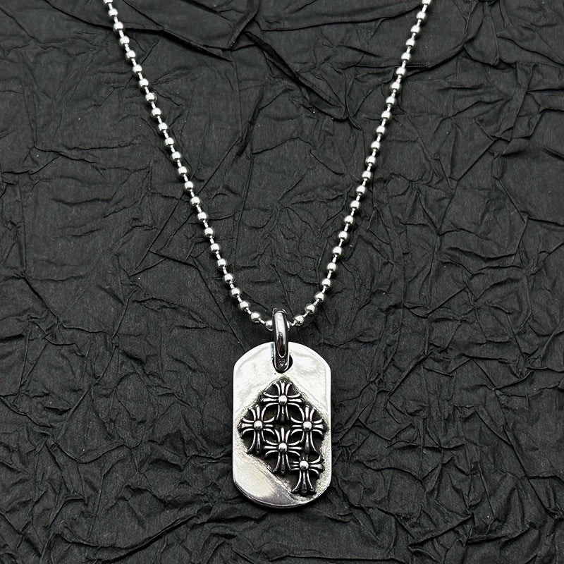 S925 Sterling Silver Retro Old Cross Frame Military Brand Pendant Necklace European And American Men And Women Niche