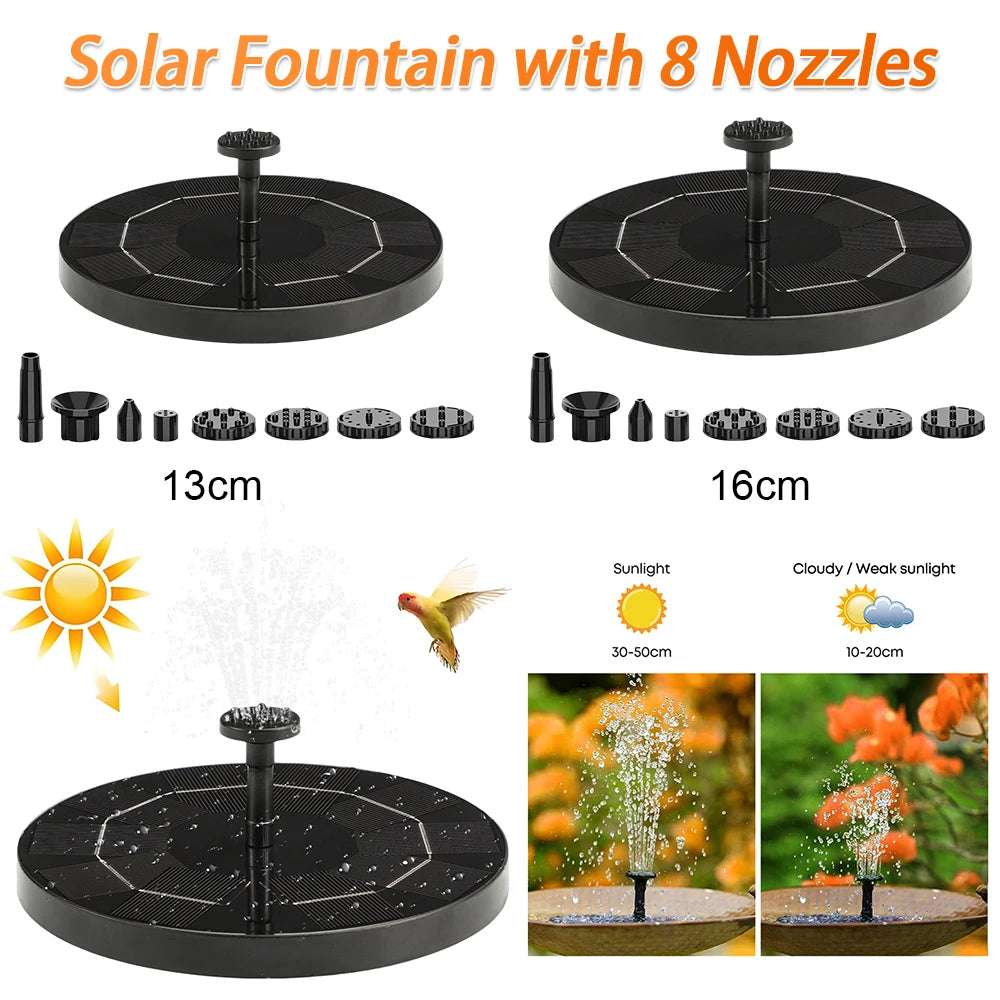 Solar Fountain with 8 Nozzles Free-Standing Floating Style Fountain Flower Bird Bath Fountain for Outdoor Garden Pond Pool