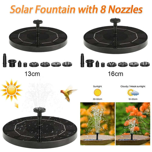 Solar Fountain with 8 Nozzles Free-Standing Floating Style Fountain Flower Bird Bath Fountain for Outdoor Garden Pond Pool