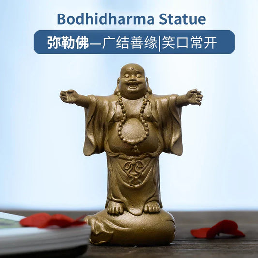 Handmade Brass Maitreya Buddha Figurine Vintage Zen Blessing Statue for Home Decor Meditation Altar Gift Spiritual Ornament