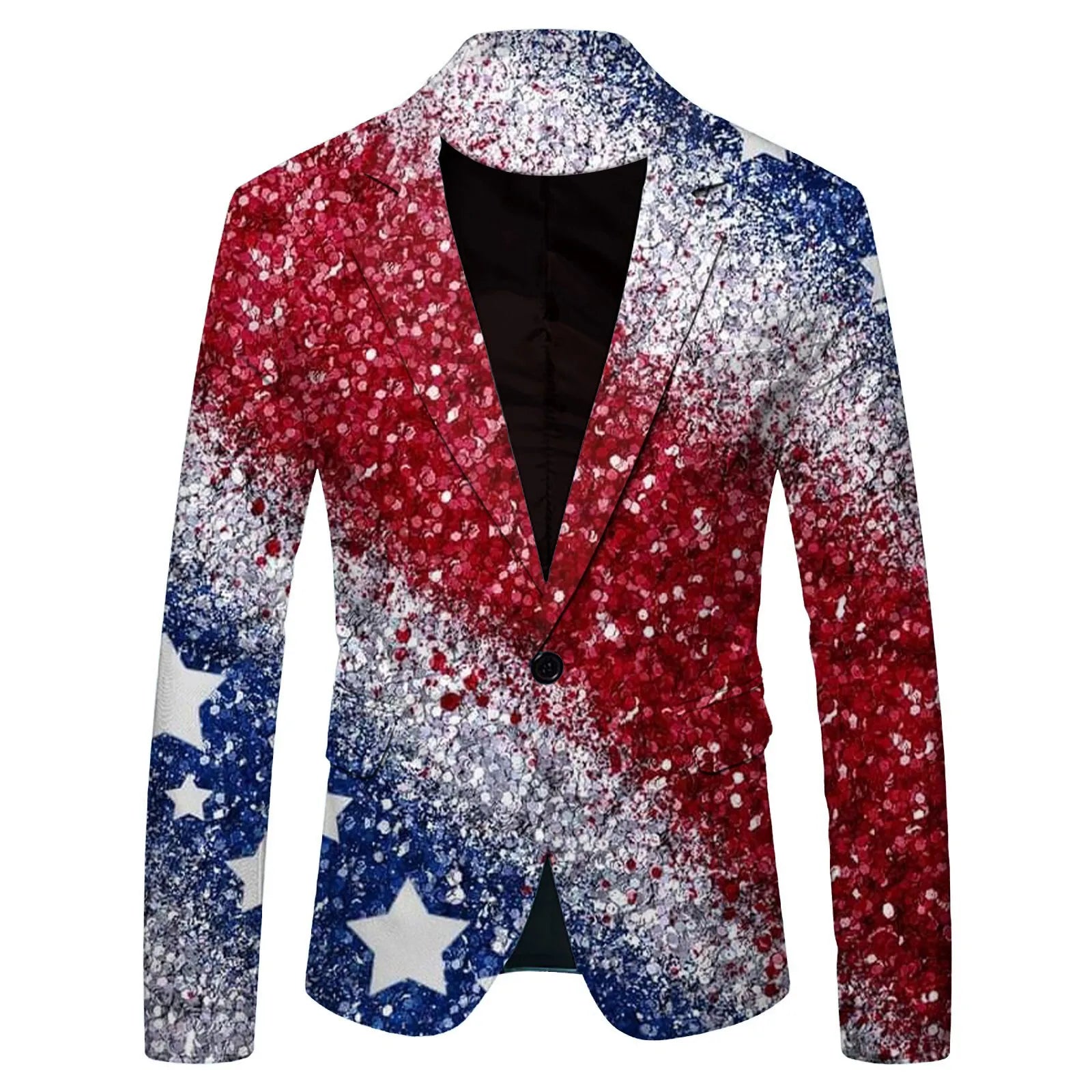 Men's Casual Suit Jacket Independence Day Digital Print Personality Vintage Long Sleeved Vintage Turn Down Collar Blazers Coats