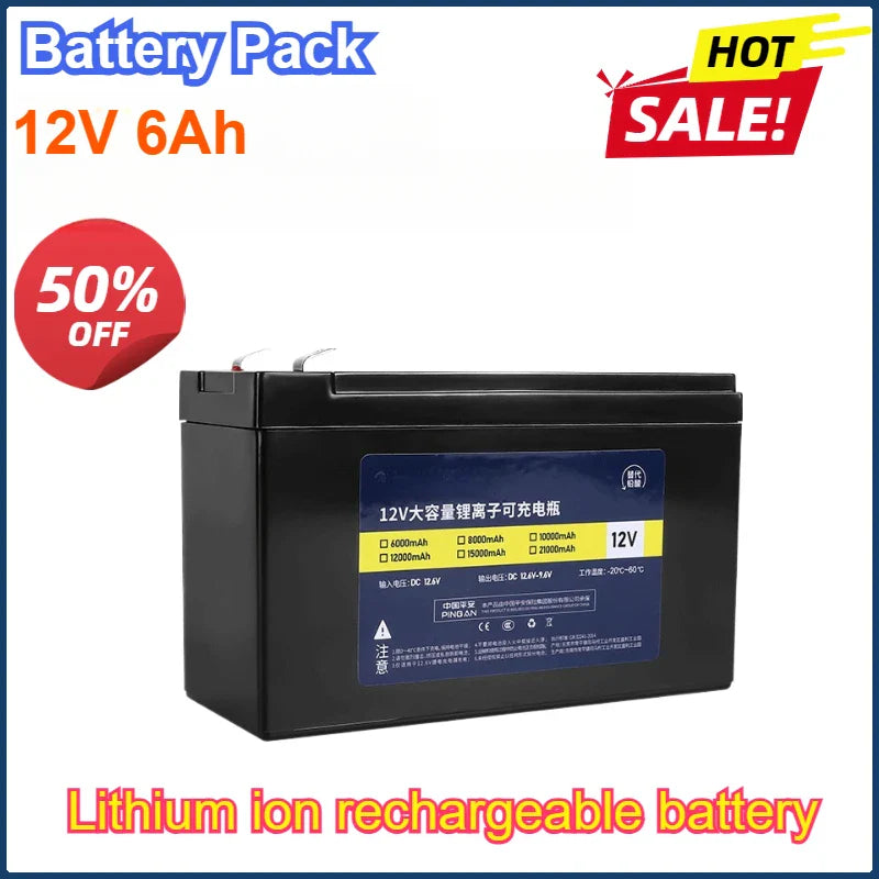 Battery Pack for Lithium-ion 12V 6Ah Rechargeable Energy Storage Battery For Kids Electric Cars Toy Sprayer FIsh Finder Sonar