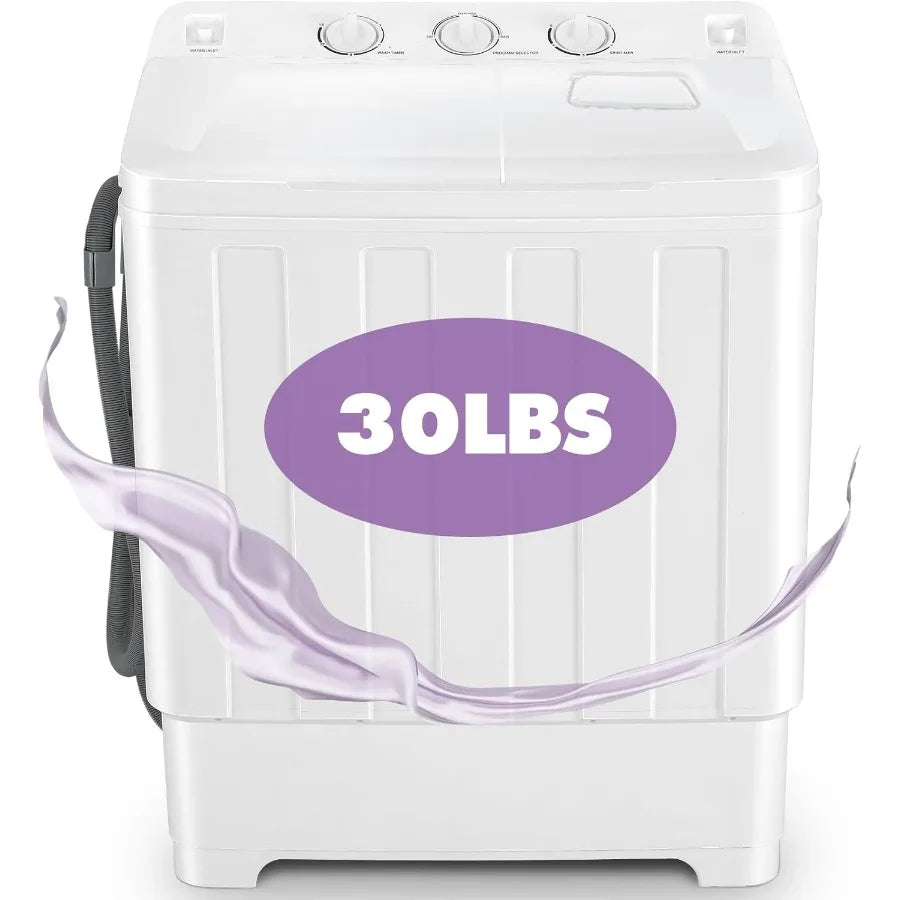 Portable Washing Machine 30Lbs Capacity Twin Tub Compact Laundry Machine 19Lbs Washer And 11Lbs Spin Dryer With Built-In Drain