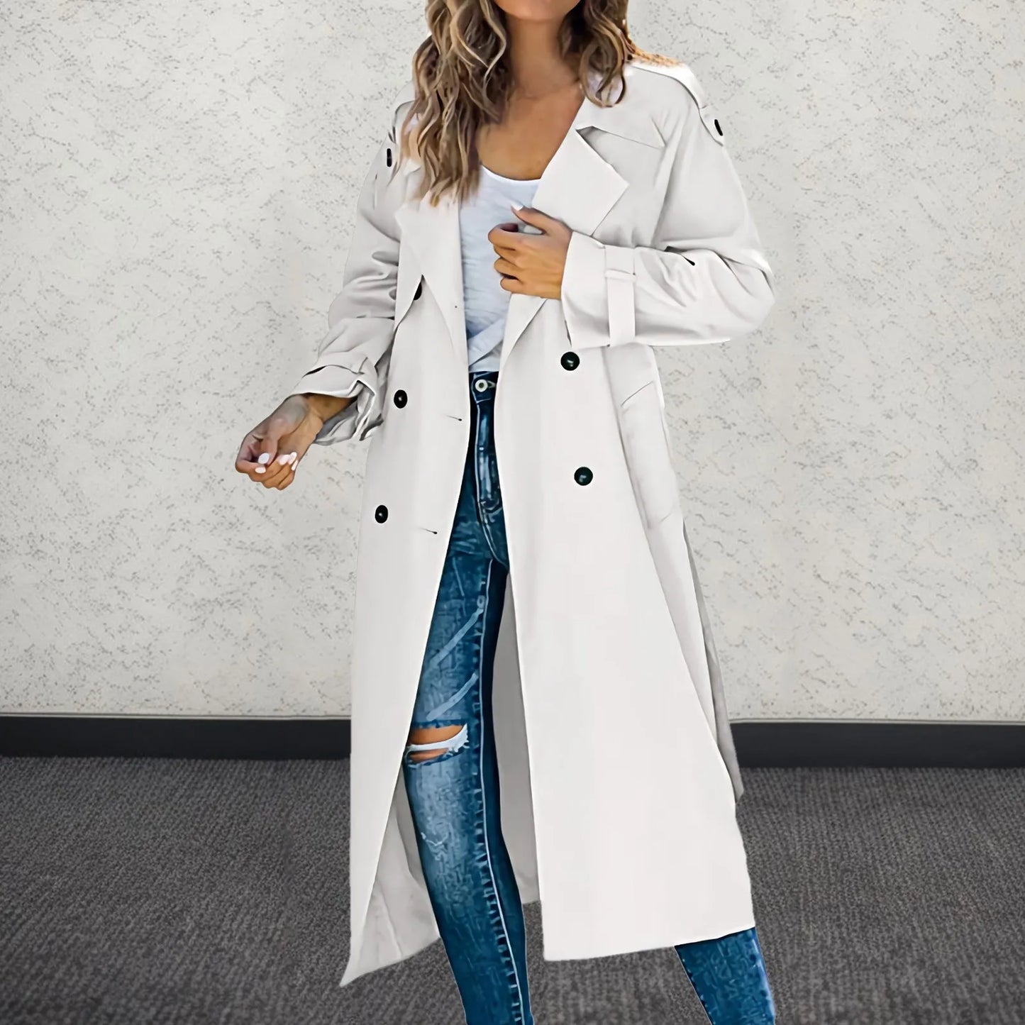 Women'S Windbreaker Coats Mid Length Casual Trench Coat Vintage Lapel Jacket Casual Solid Street Loose Patchwork Jackets