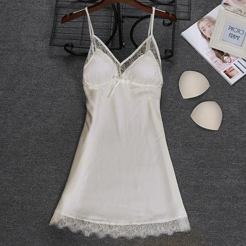 WoMen's Cute Lace Nightgown Nightdress Two-Piece Set Satin Material Soft And Silky WoMen's Home Pajamas Valentine'S Day Gift