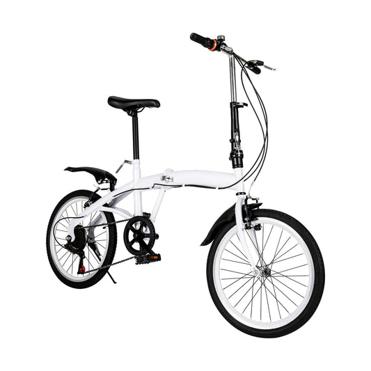 White Foldable Bike Foldable City Bike Adult 20 Commute Bicycle 6Speed Gears