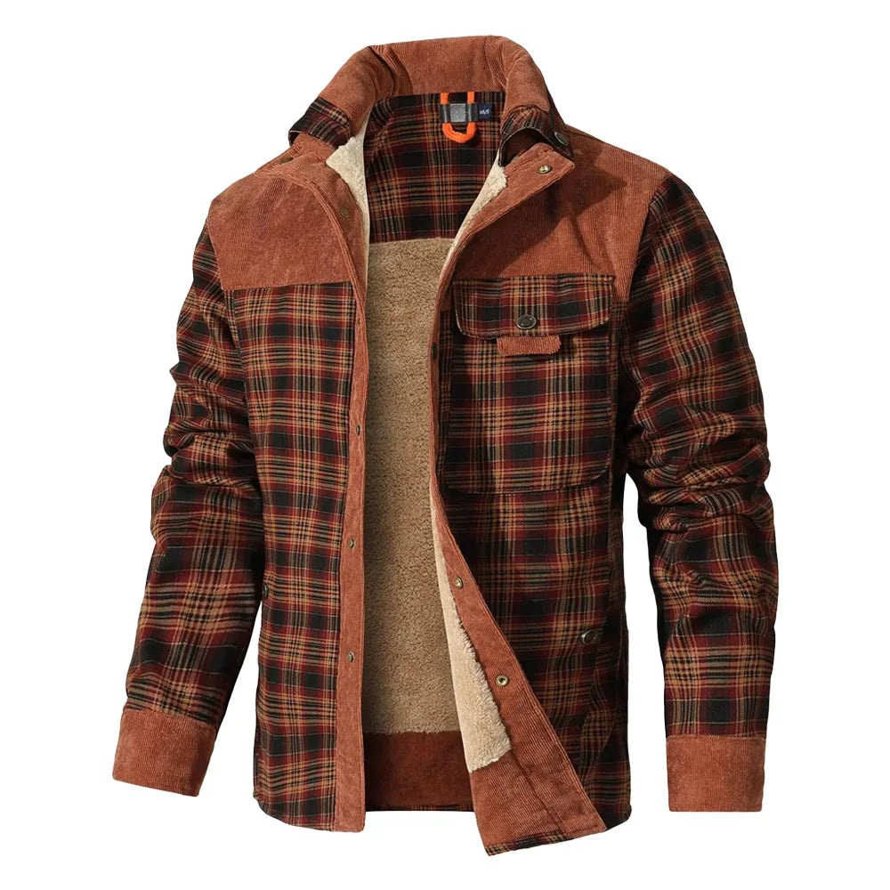 Men's Jackets Winter Windproof Warm Casual Bomber Coat Plaid Sherpa Lined Flannel Outdoor Classic Jacket Men's US Size