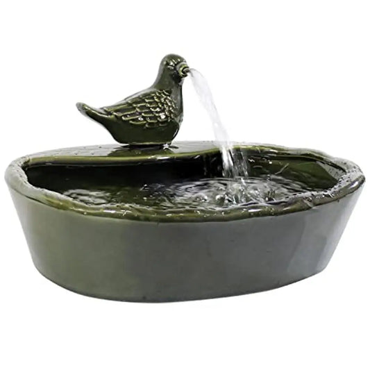Ceramic Solar-Powered Water Fountain with Green Glaze Submersible Pump Filter Outdoor Garden Decor Direct Sunlight Operation