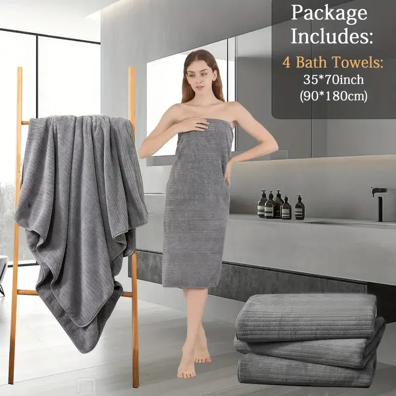 4Pcs Oversized Bath Towels Set Ultra Soft Microfiber Comfortable Good Absorbency Multi-Functional Use Suitable For Family Hotels