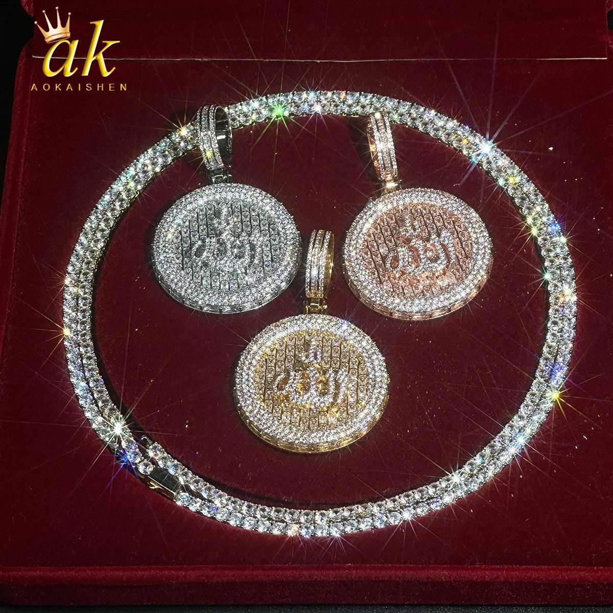 Aokaishen Muslim God Allah Pendant for Men Necklace Religious Iced Out Cubic Zirconia Hip Hop Jewelry