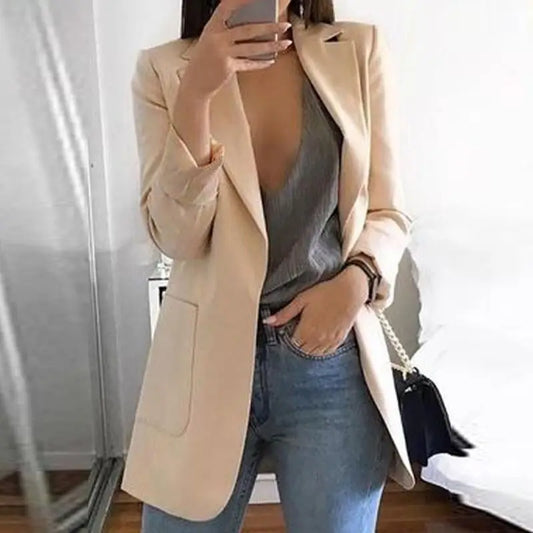 Elegant Women Long Sleeve Blazer Jacket for Office Work Business Party - Stylish Solid Color Outwear Coat for Casual Events