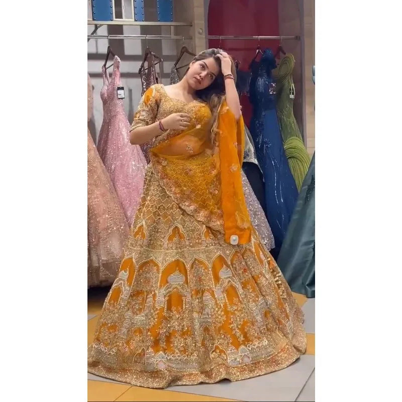 Yellow Lehenga CholI Bollywood Wedding Party in India Pakistani Wear Readymade