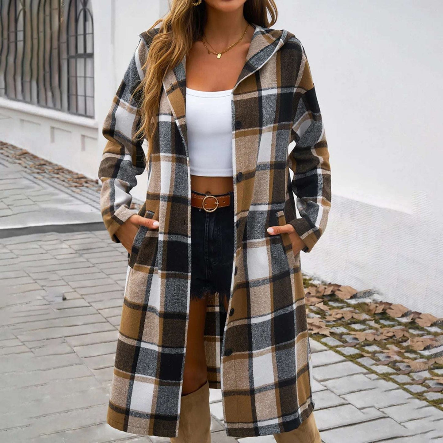 Women Plaid Shacket Jacket Long Shirt Casual Lapel Button Down Flannel TrenCoats Light Weight Cardigan Clothing