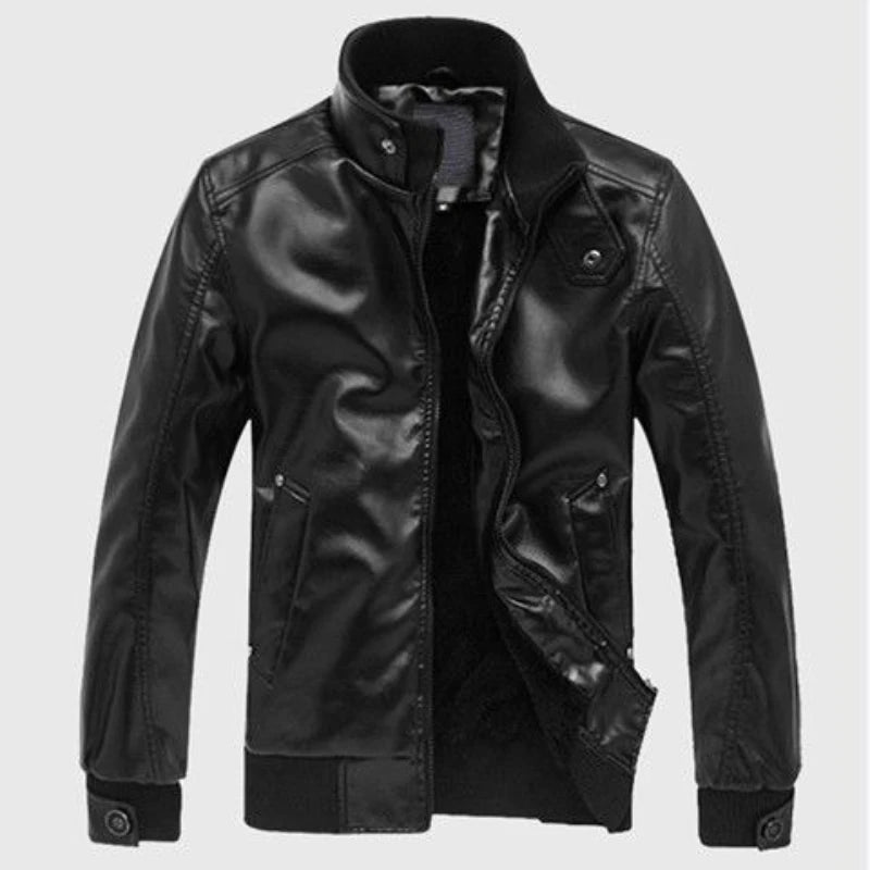 Men's Slim Fit Korean Style Stand Collar Leather Jacket Youthful Casual Motorcycle Inspired Outerwear for Spring Autumn
