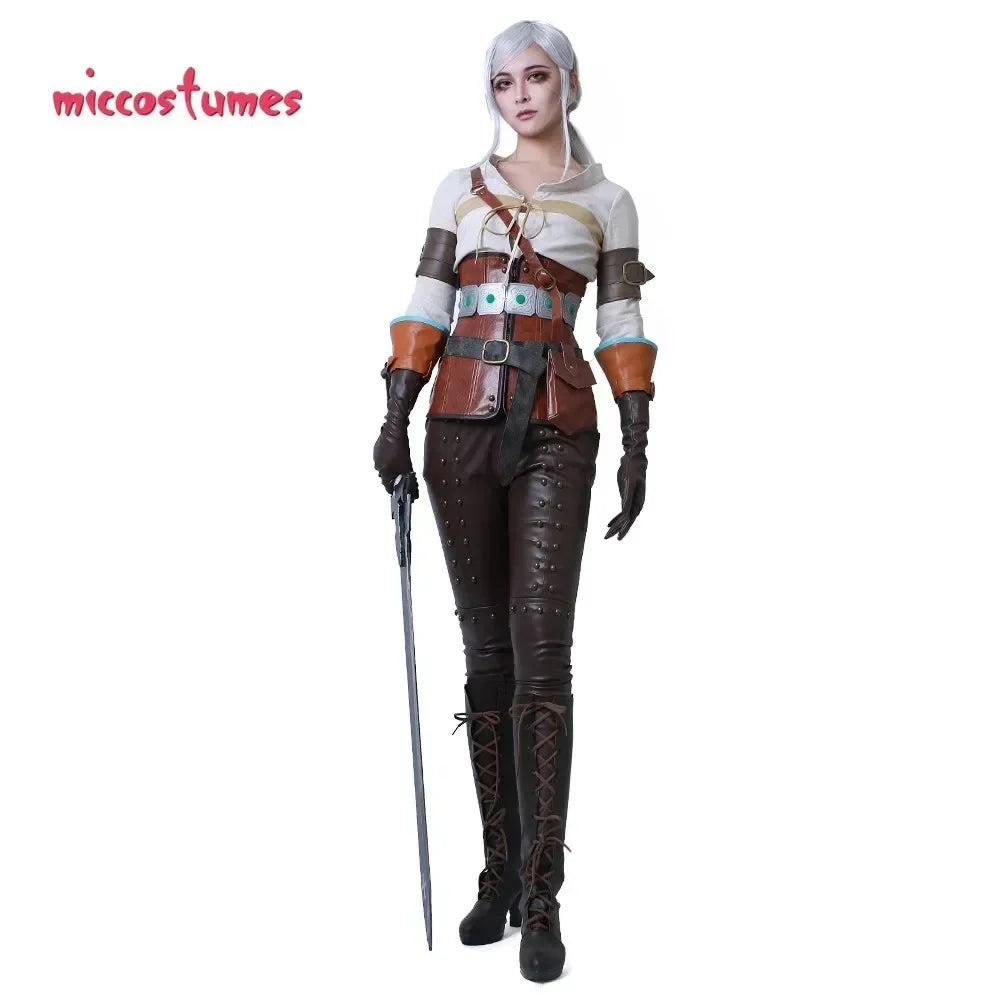 Miccostumes Women'S Game Hunt Ciri Cosplay Costume With Belts Gloves And Bags For Woman Halloween Outfit