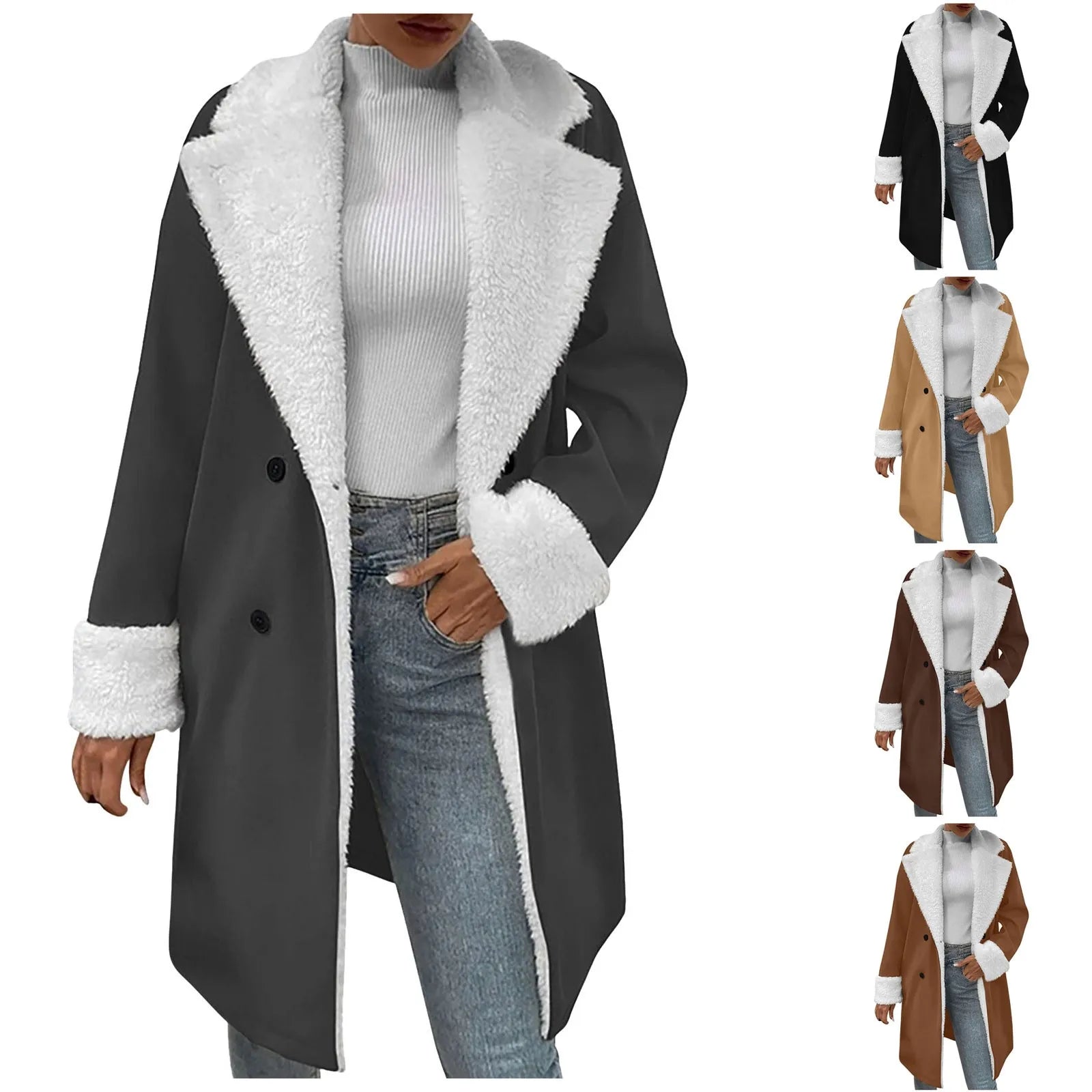 Winter Women Padded Cotton Jackets Mid Length Turn Down Collar Double Breasted Warm Trench Parkas Autumn Fashion Suede Overcoats