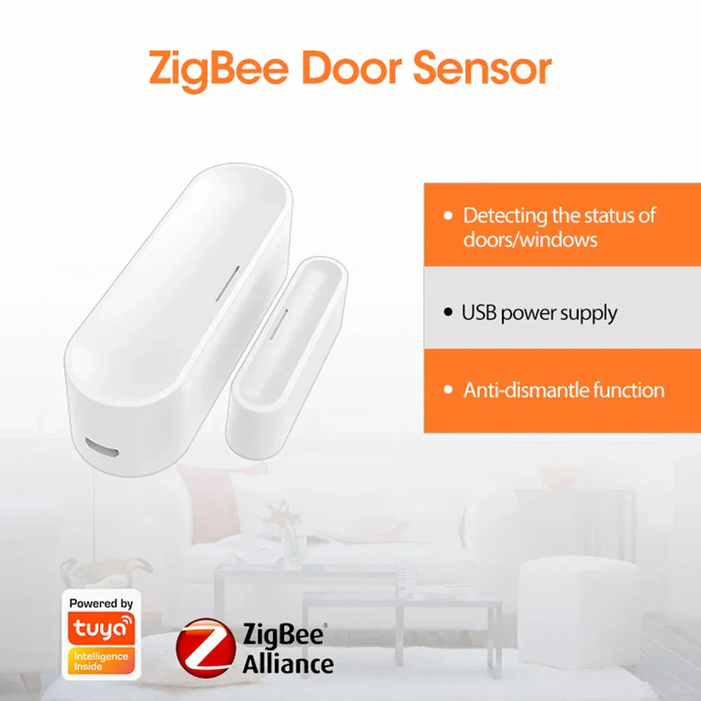 Tuya APP Door Sensor USB Powered ZigBee Smart Door Sensor Security Protection Door Window Sensor 2.4GHz Wireless for Home Office