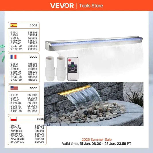 VEVOR 30-150CM Pool Fountain Waterfall With Light Water Pipe Acrylic Fountain Pond Garden Swimming Feature Decorative Fountain
