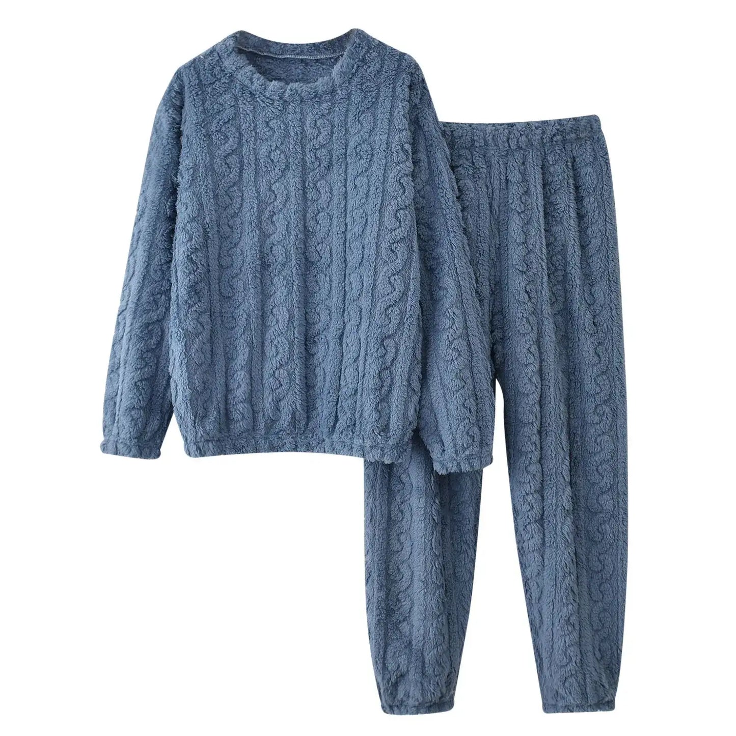 Coral Fleece Sleepwear 2 Piece Set Men'S Women'S Autumn Winter Warm Flannel Pajamas Suits Solid Color Pullovers Tops+Trousers Suit