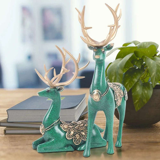 Resin Deepr Statue Figurine Blue/Green Reindeer Sculpture Home Office Decor Gift