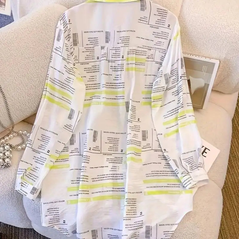 Women'S Plus Size American Letter Print Shirt - Oversized Casual Long Sleeve Top