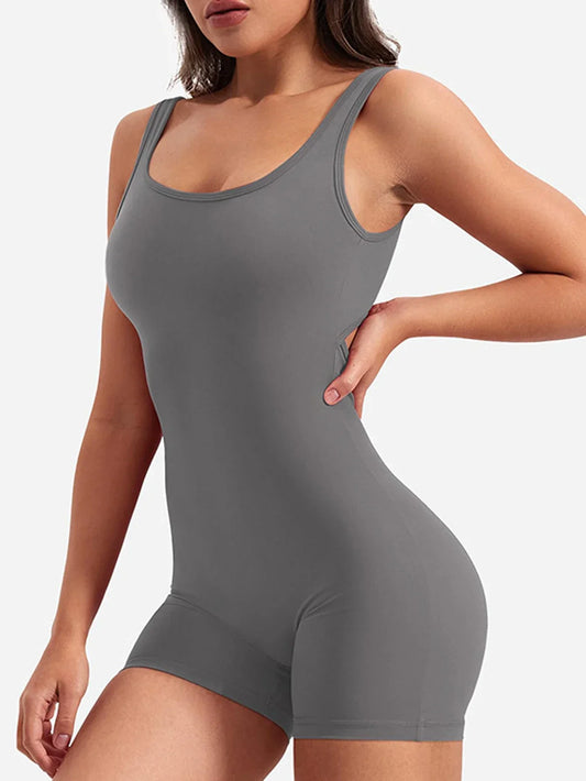 Women Workout Romper Open Back Yoga Jumpsuit Slim Fit Spring 2024 Casual Style Grey XL