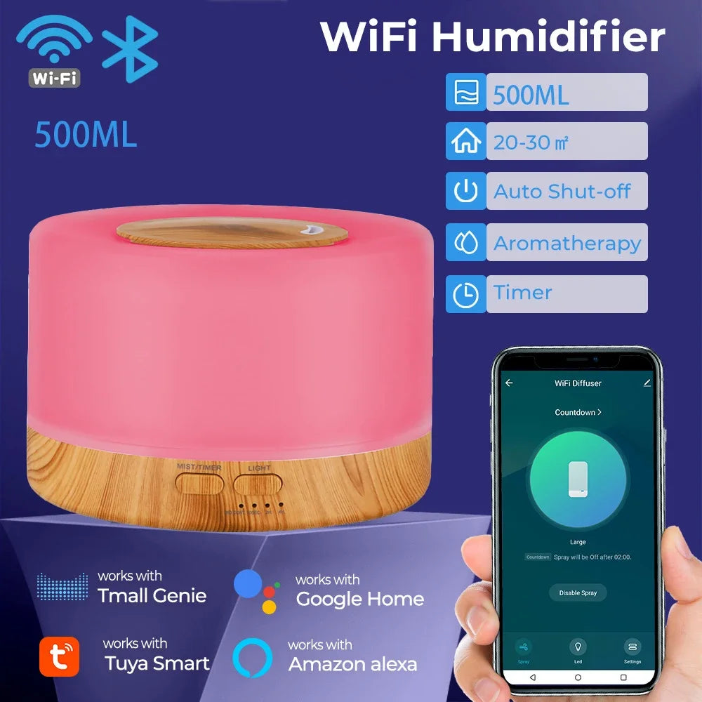 Smart Humidifier with Colorful LED Light Wi-Fi Aroma Diffuser Timer Wireless Control Work with Alexa Google Home Compatible