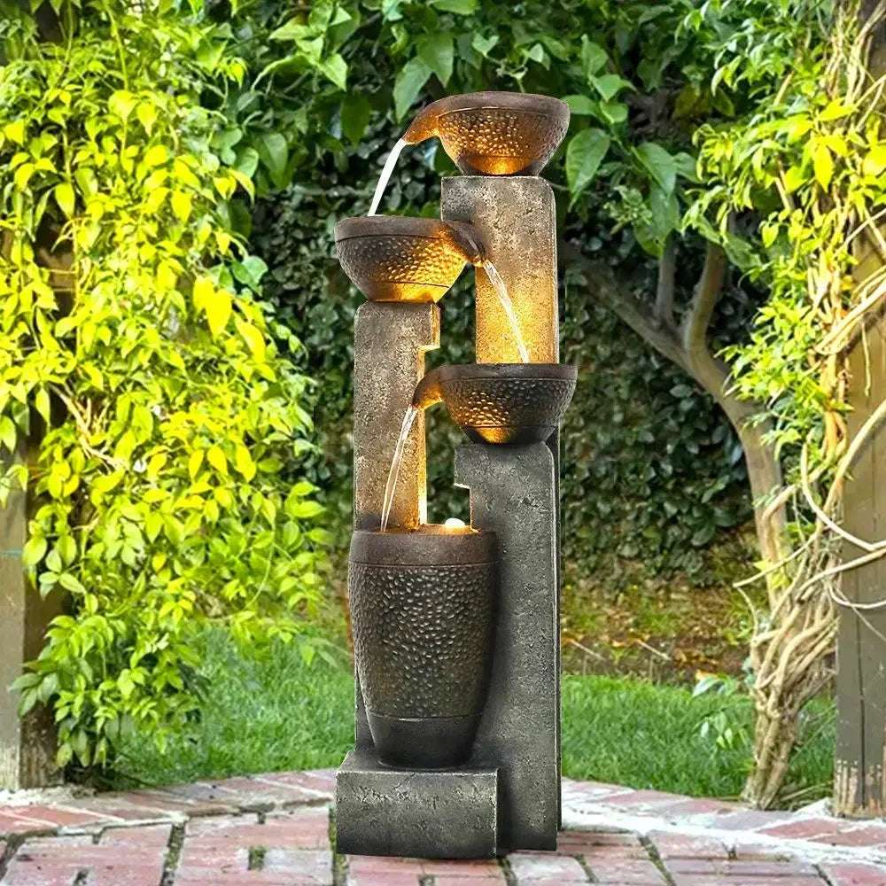 40"es Pots Outdoor Garden Water Fountain with Warm LED lights