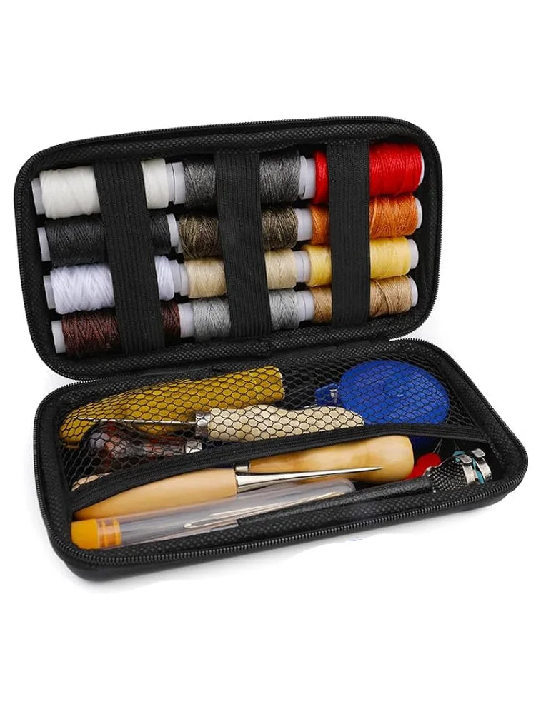 Leather Upholstery Repair Sewing Kit With 12 Colors Waxed Thread Heavy Duty Sewing Needles Awls For Shoes Sofa Carpet Repair
