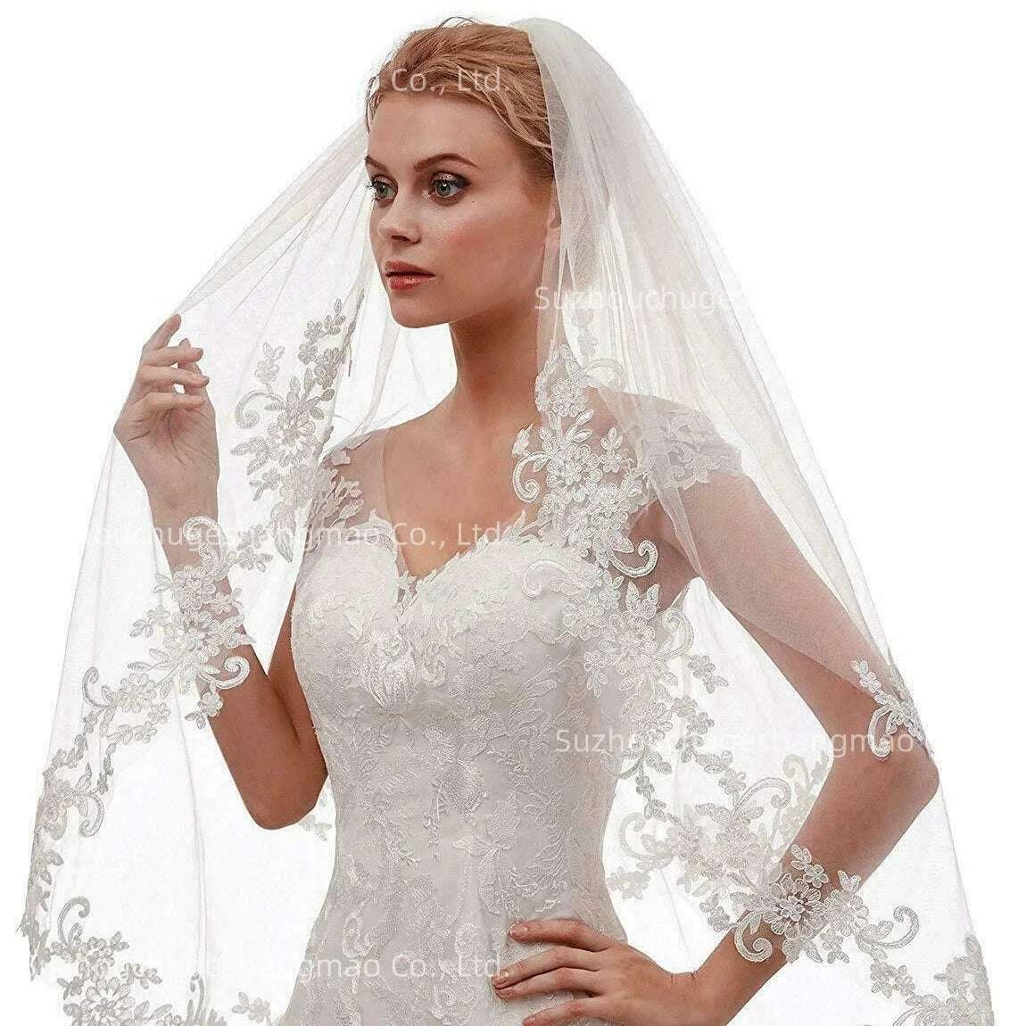 2025 Hot Sell Wedding Veil Double Lace Veil Short Bridal Veils Two Layers Bride Wedding Veils White Ivory