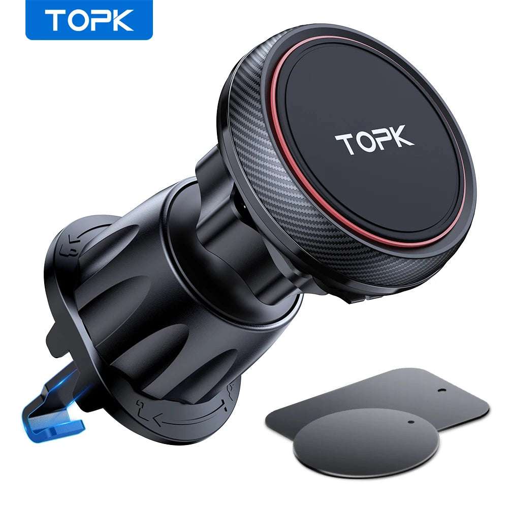 Topk Magnetic Car Phone Holder Stand Magnet Cell Mobile Support Mount Gps Bracket In Car For Iphone 14 13 12 Samsung Xiaomi