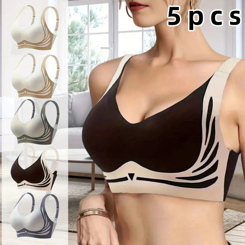 4-Piece Set: Esselegance, Color-Blockbackbuckle,Adjustable, Push-Up,Seamlesswireless,Comfortable, Bra