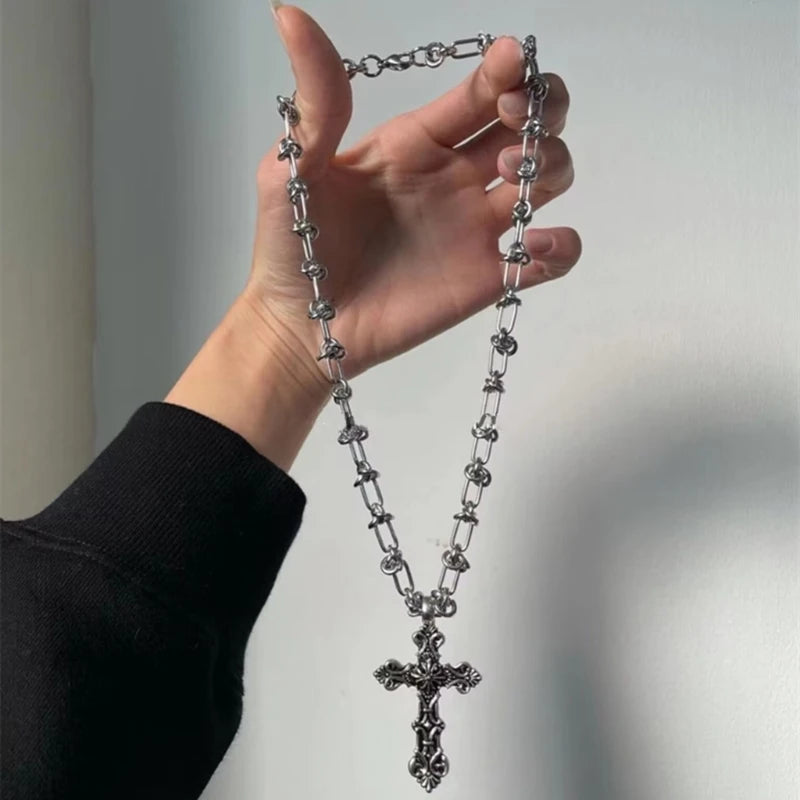 Llk Sss Vintage Cross Pendants Necklace For Women Kpop Punk Chain Neck