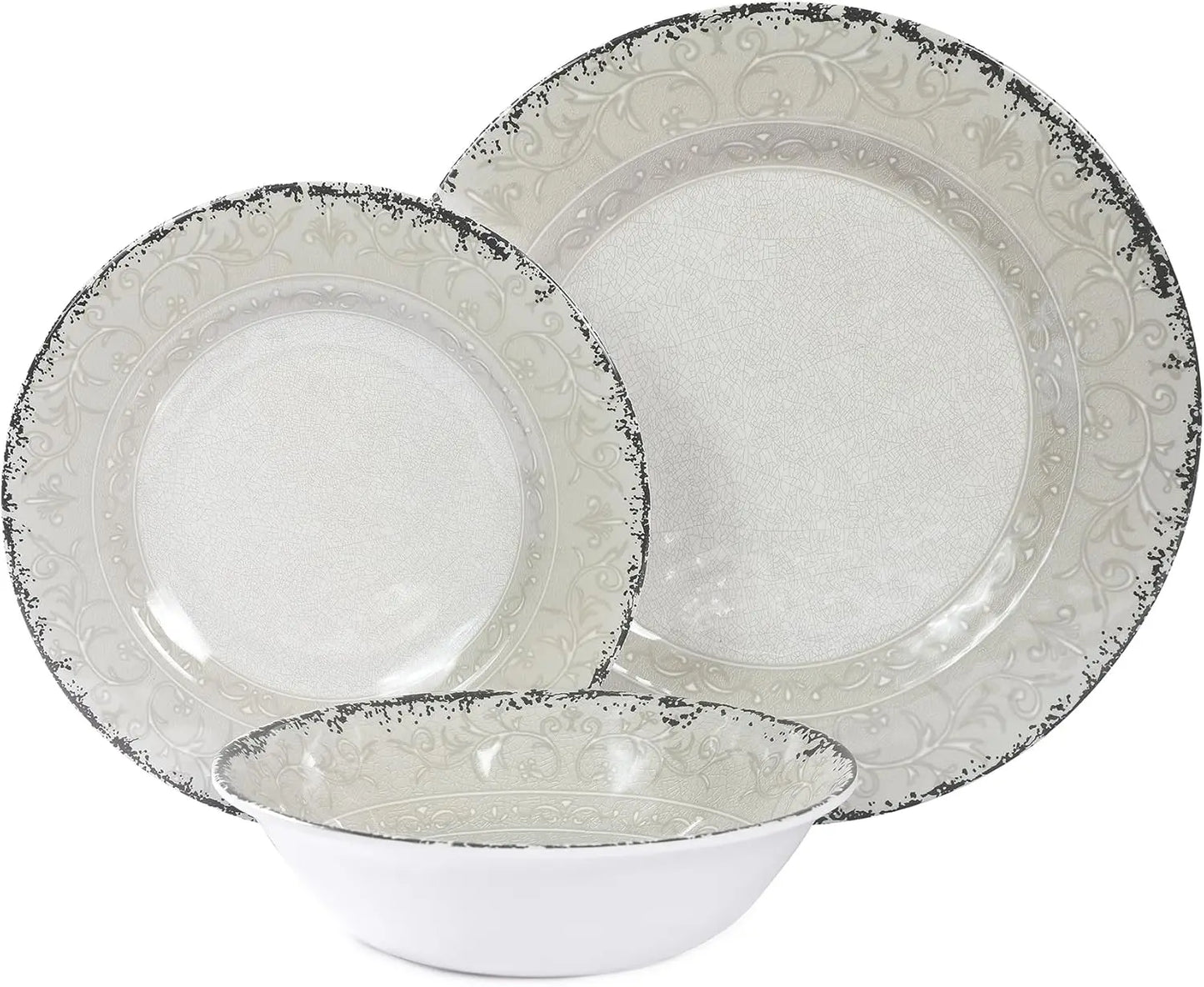 12-Piece Premium Melamine Dinnerware Set (Serves 4) - Melamine Dishes For Indoor And Outdoor Dining, Bpa Free, Reusable, Portabl