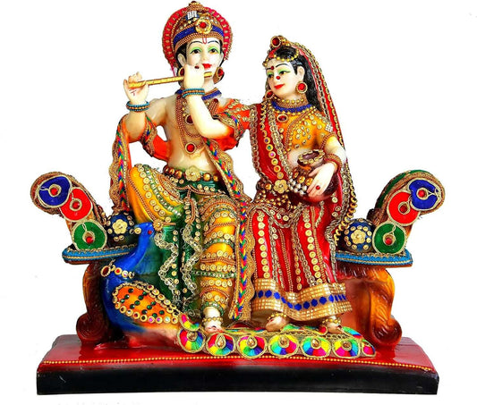 Resin Radha Krishna On Sofa Murti Idol Statue Sculpture (13 Hes)