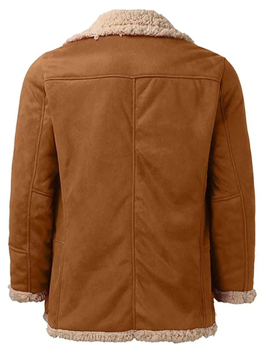 Men Winter Fleece Coats with Turn Down Collar and Button Down Closure Thick and Warm Jackets for Cold Weather