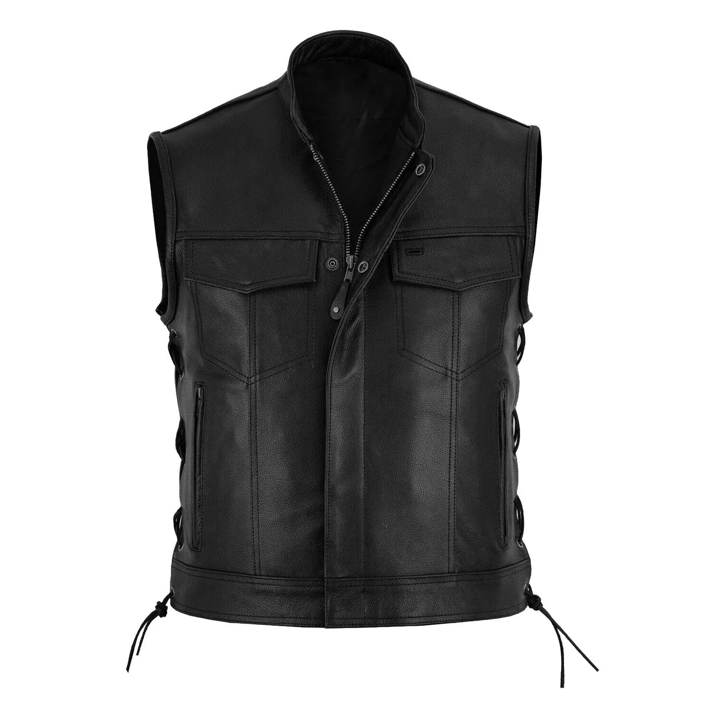 Men Leather Vest Coat Fashion Casual Solid Vest Motorcycle Fleet Punk Vest Jackets Drawstring Hem V Neck Zipper Warm Man Top