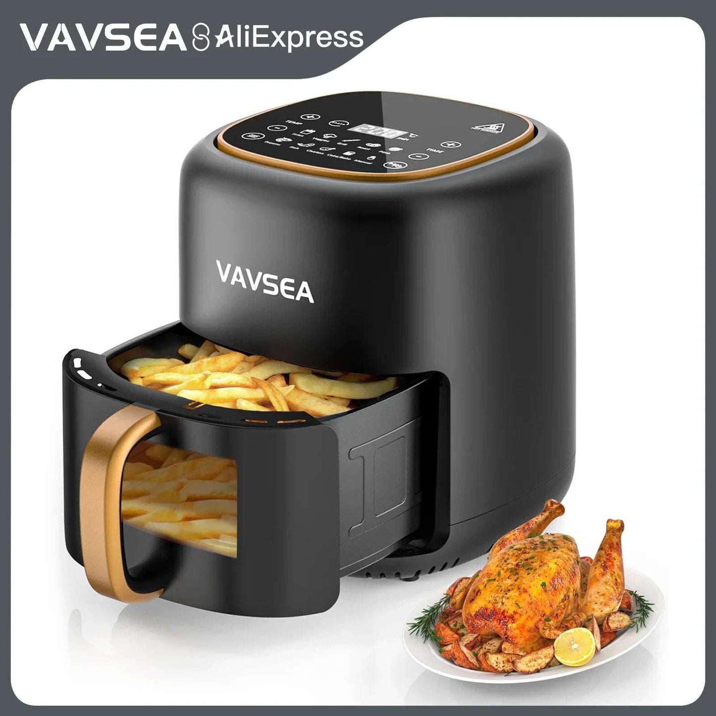 VAVSEA 10-in-1 Air Fryer with Clear Window, 1600W Hot Air fryer Oven with Digital LED Touch Screen, and Non-Stick Basket,6.5QT,