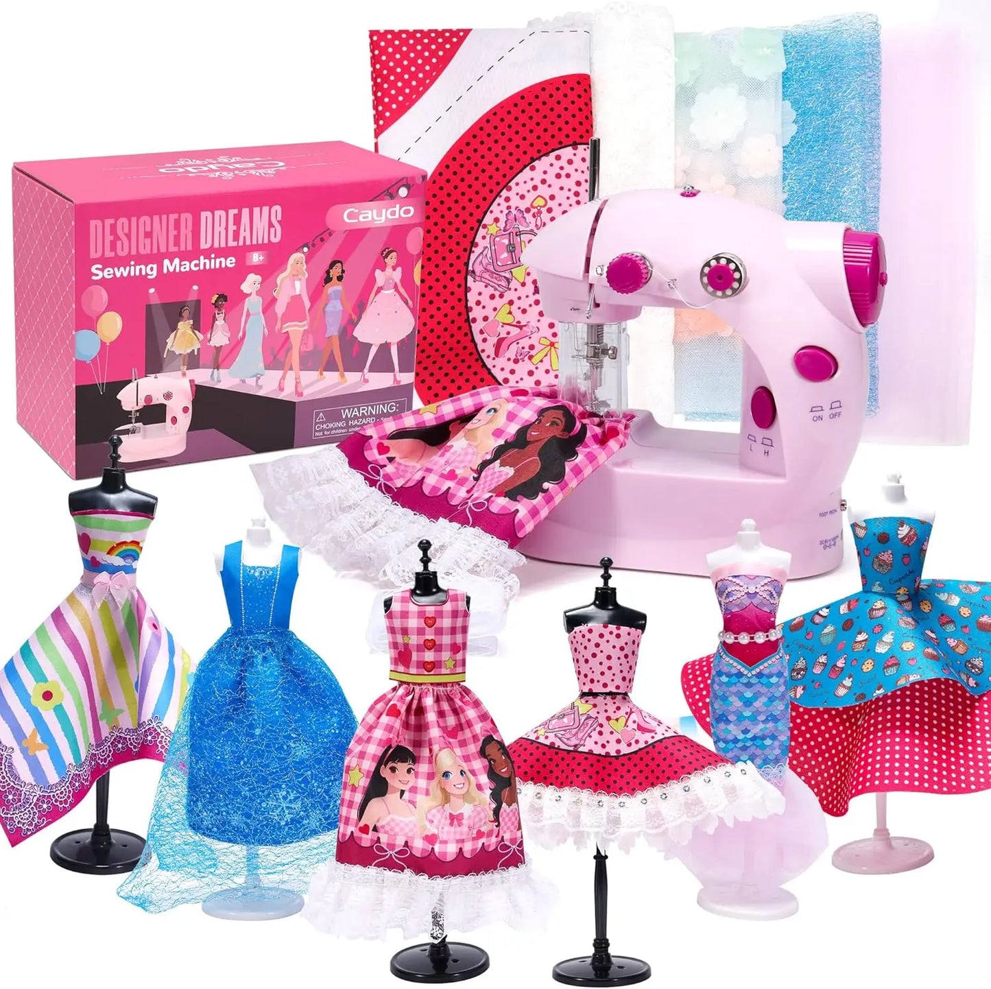 Electric Mini Sewing Machine For Kids 48-Pc Fashion Designer Kit, Mannequins, Fabric & Doll Clothes Accessories