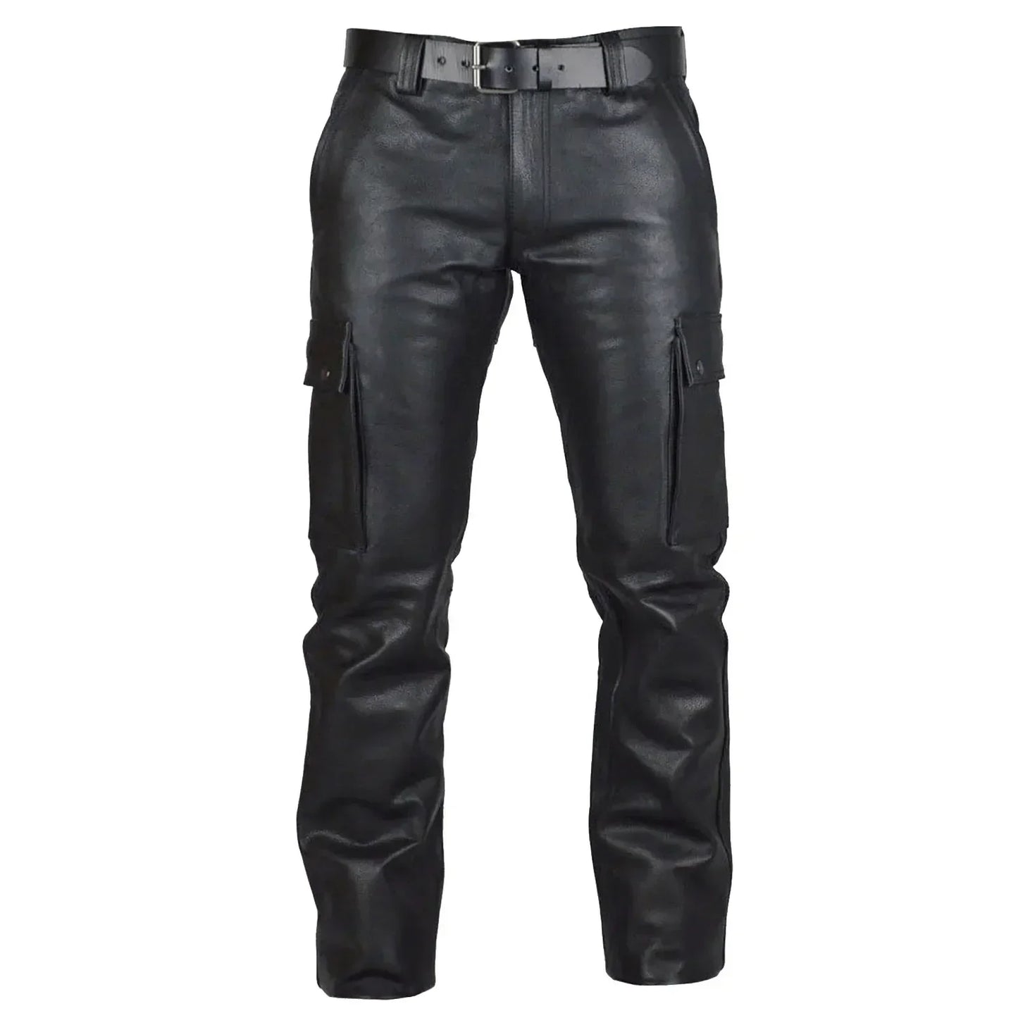 Fashion Skinny Pu Leather Pants Men's Gorgeous Handsome With Pockets Motorcycle Trousers Mid Waist Men Gothic Leather Pants 2025