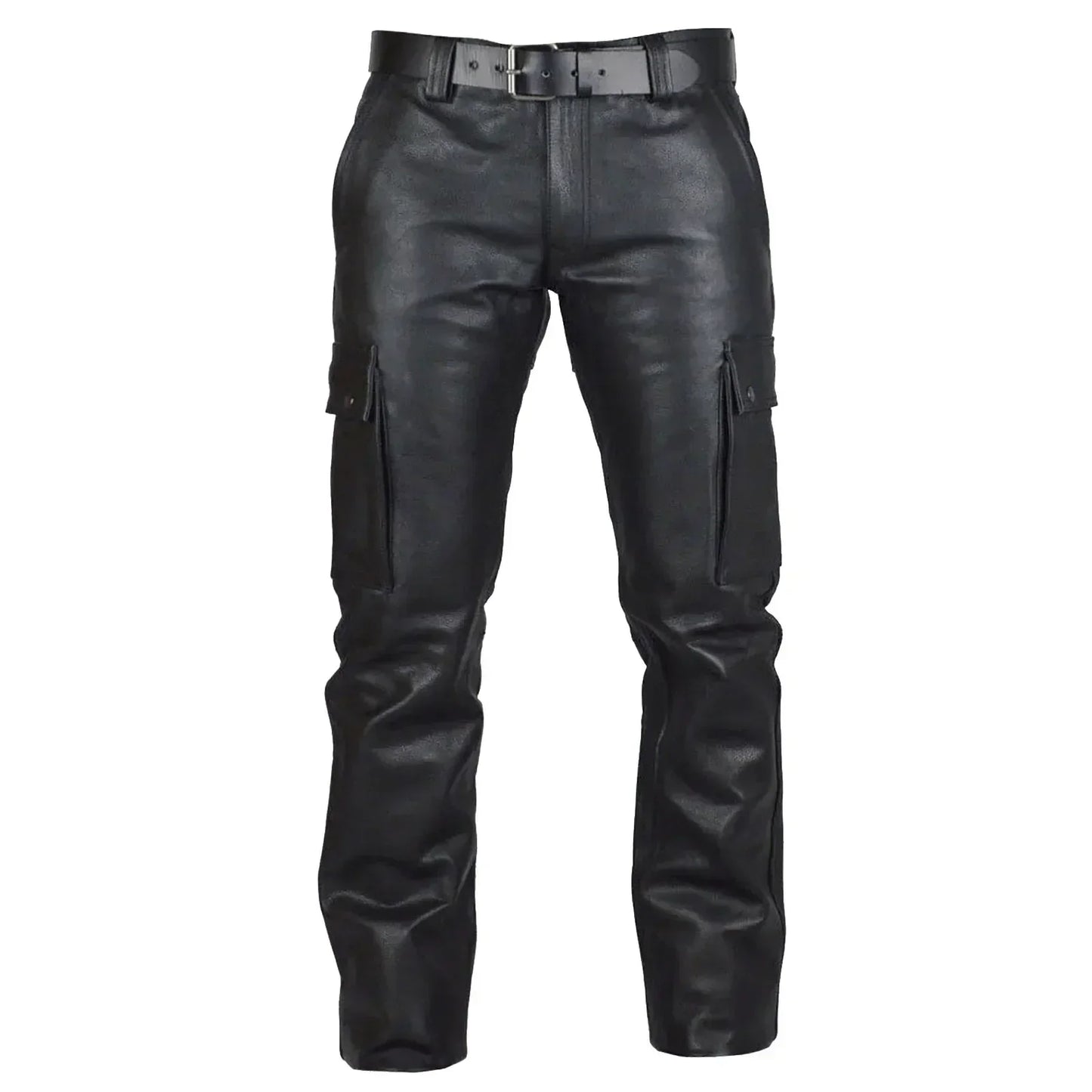 Fashion Skinny Pu Leather Pants Men Handsome With Pockets Motorcycle Trousers Mid Waist Men Gothic Leather Pants 2025