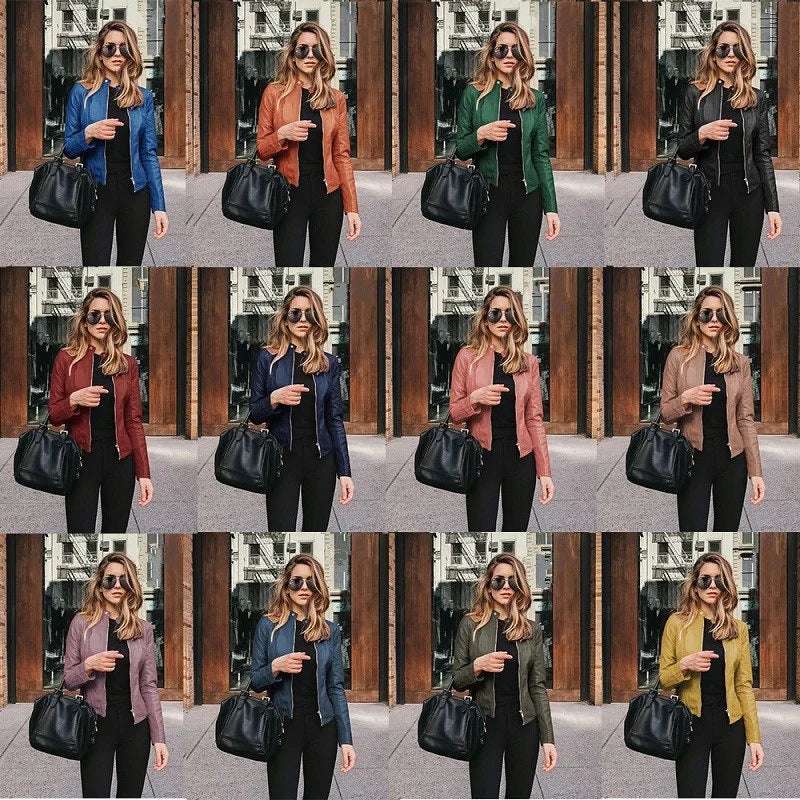 New Vintage Women'S Pu Leather Bomber Jacket Fashion Casual Autumn Winter Zipper Windbreaker Streetwear Female Blazer Clothes