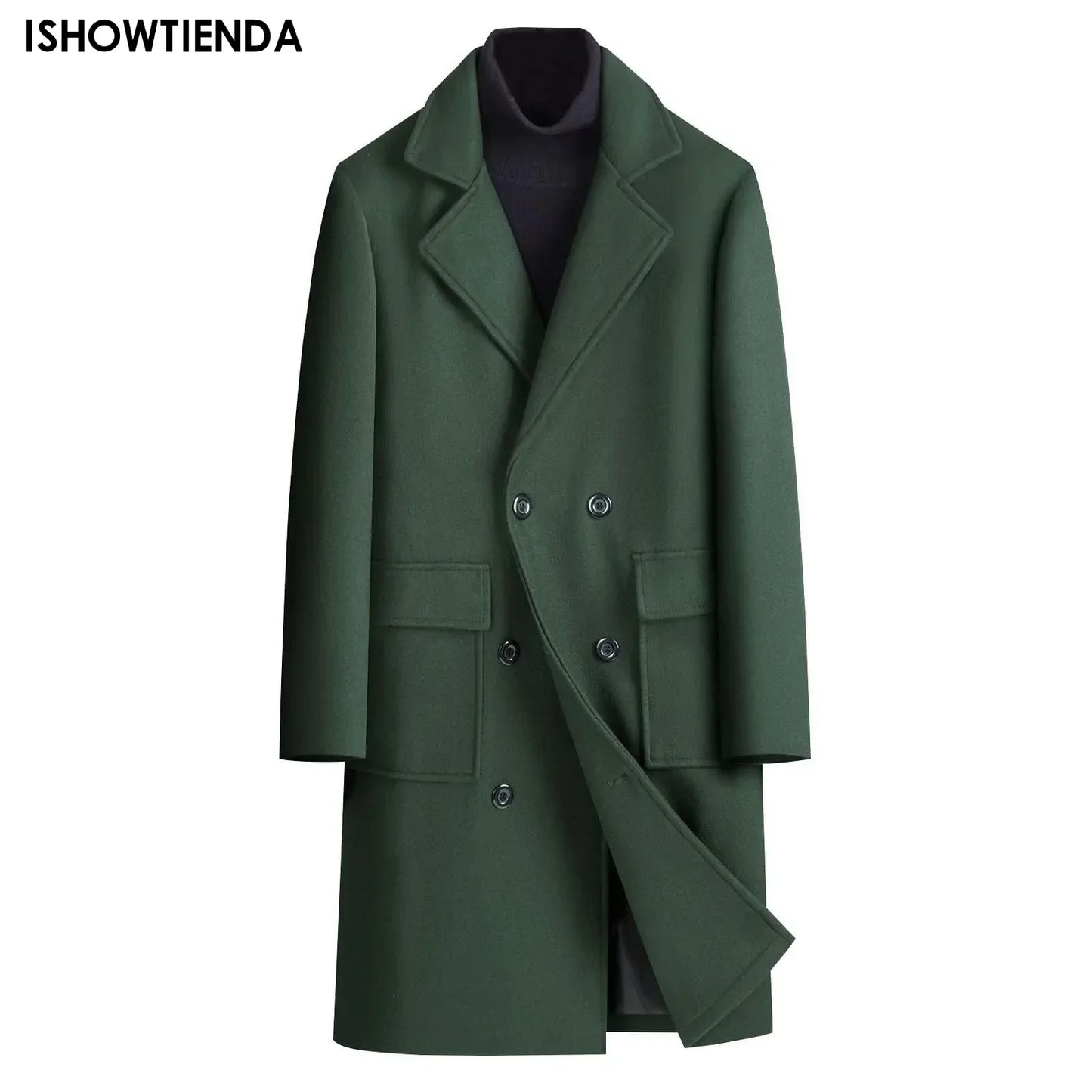 Men Coat Men's Long Leisure Coat With Lapel Two-button Placket Solid Color Windbreaker Outwear With Pockets For Mid-length Men