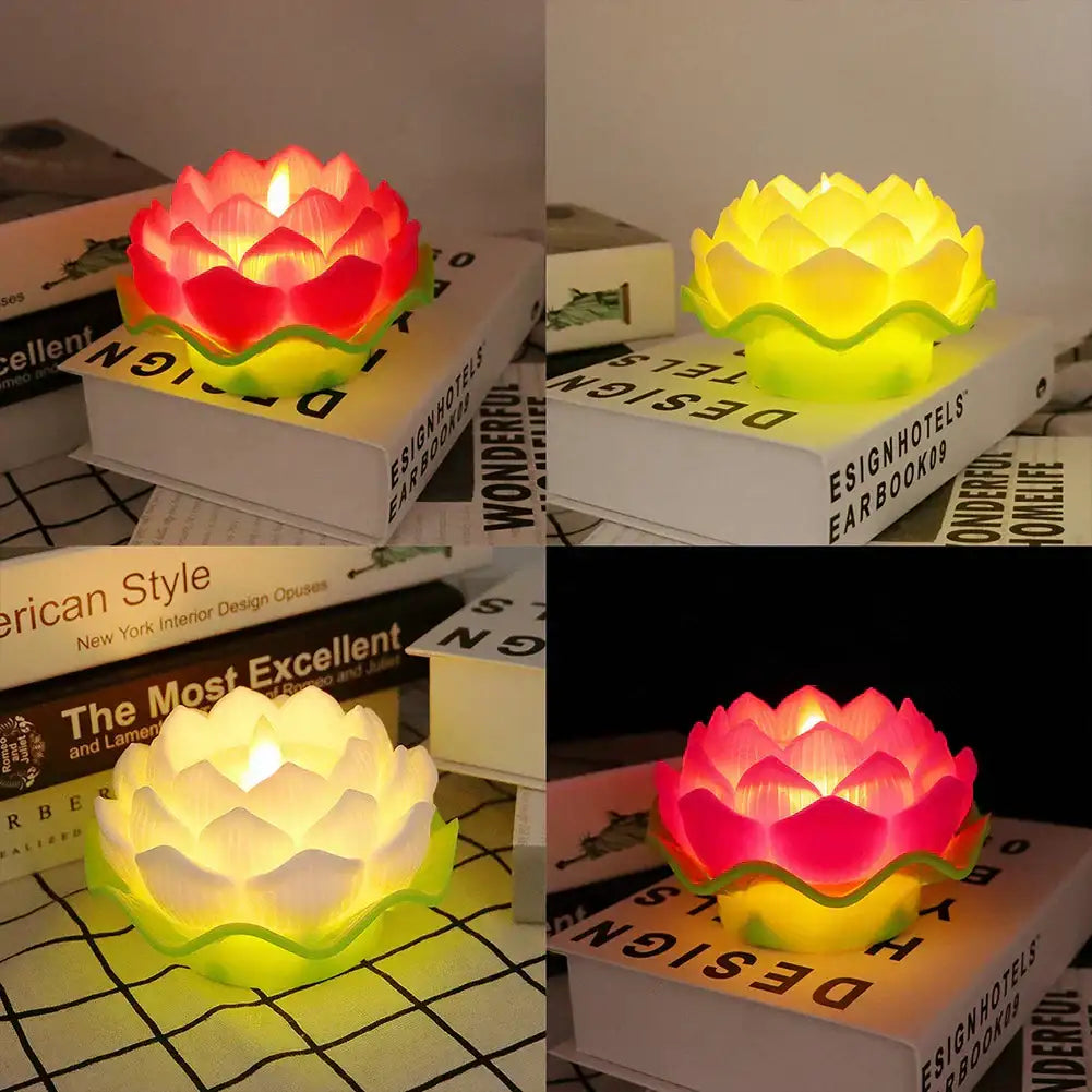 Flameless LED Buddha Lotus Flower Light Lotus Flower Multicolor LED Light Battery Operated Creative Simulation Lotus Night Light